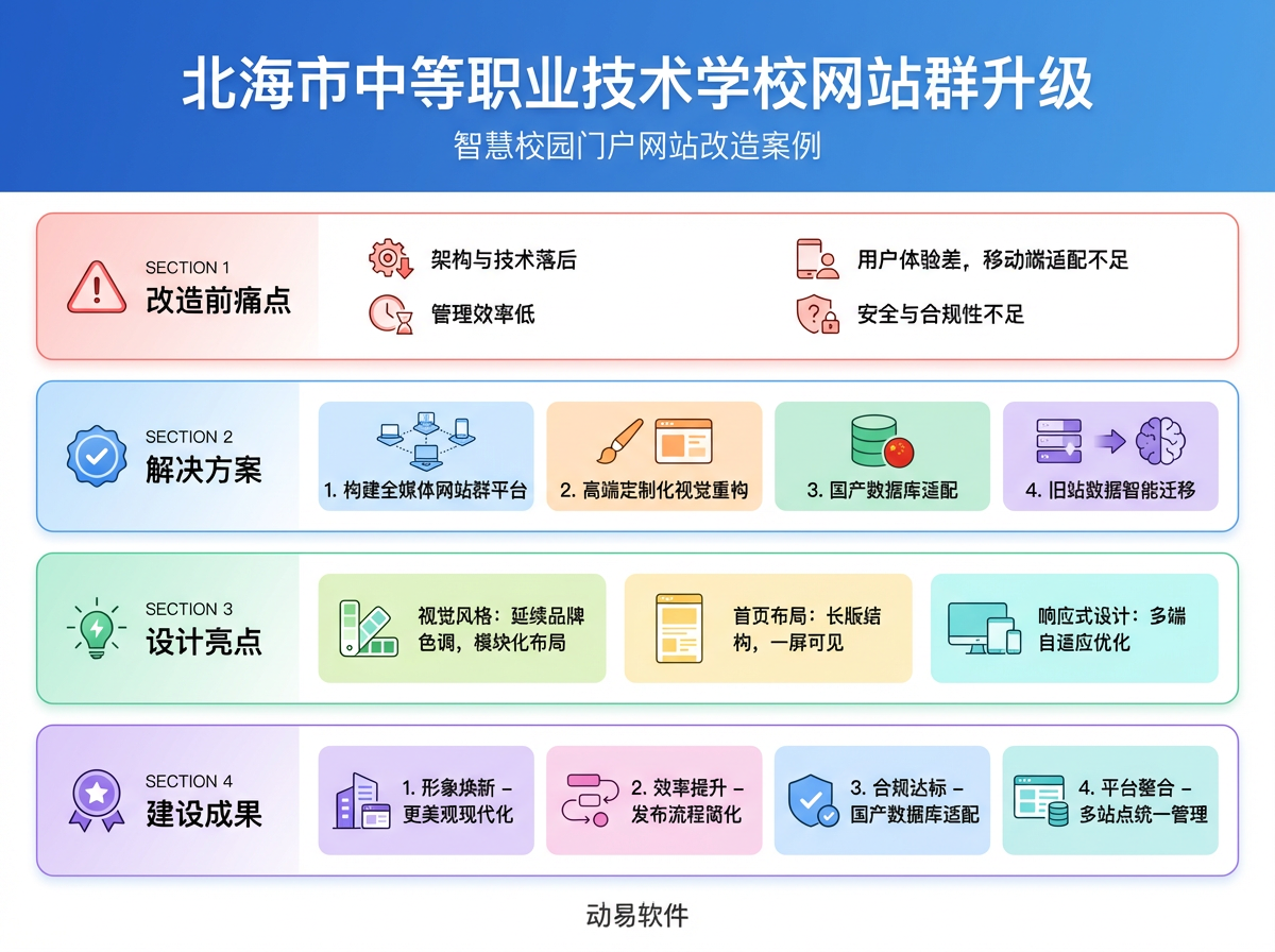 北海市职业技术学校网站群升级信息图